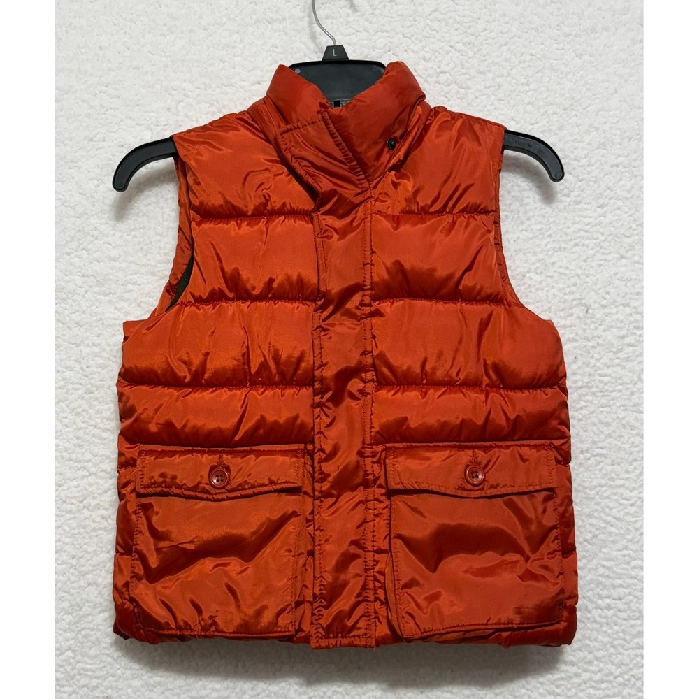 ZARA BOYS Orange Puffer Vest Quilted Padded Hooded Zip Up Pockets Size M